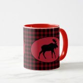 Mug Plaid noir rouge d'orignaux (Devant droit)