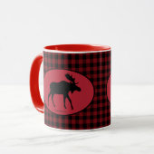 Mug Plaid noir rouge d'orignaux (Devant gauche)
