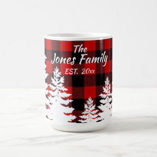 Mug Plaid noir rouge rustique, pins minimalistes