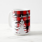 Mug Plaid noir rouge rustique, pins minimalistes (Devant gauche)