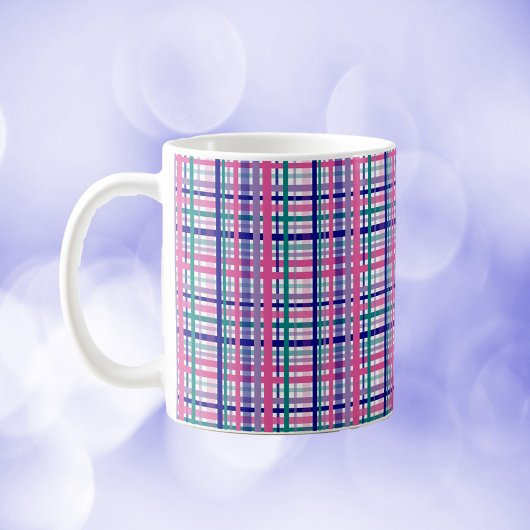 Mug Plaid Purple Turquoise Marine bleu rose blanc