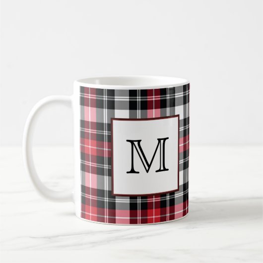 Mug Plaid rouge et noir de monogramme (Gauche)