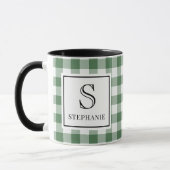 Mug Plaid Vert & Blanc Nom Monogramme Typographie Noir (Gauche)