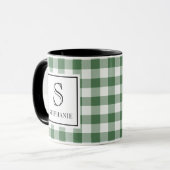 Mug Plaid Vert & Blanc Nom Monogramme Typographie Noir (Devant gauche)