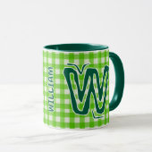 Mug Plaid Vert (Nom Monogramme Antique) Café Vintage (Devant droit)