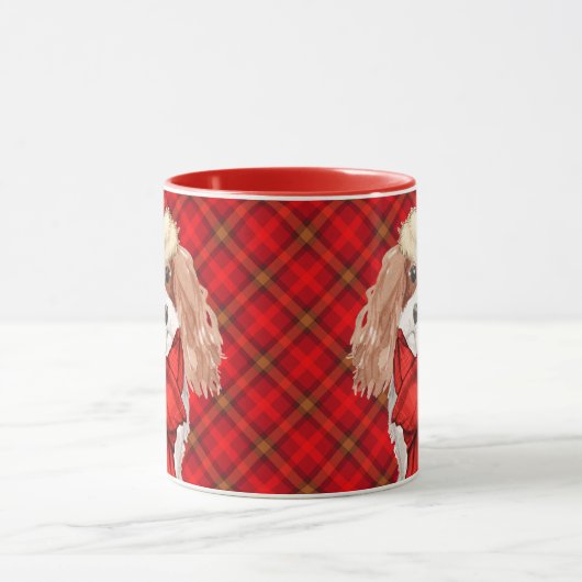 Mug Plaid with King Charles Spaniel Christmas Dog (Centre)