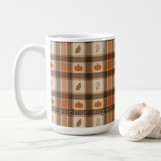 Mug Plaids de citrouille d'automne (Avec donut)