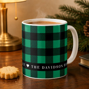 Mug Plaids de Noël Verts Festifs Monogramme de Famille