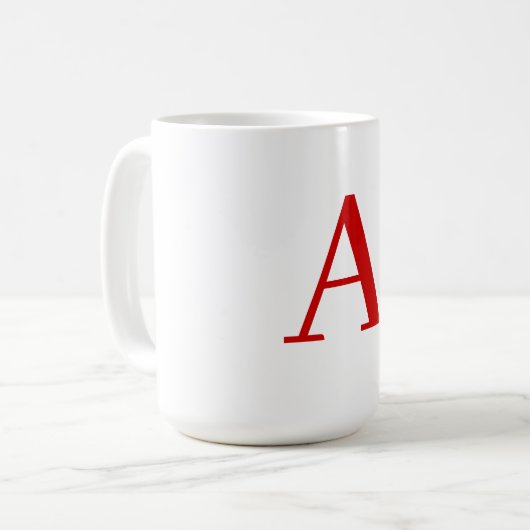 Mug Plain Modern White Red Monogram Initial Letter (Devant gauche)