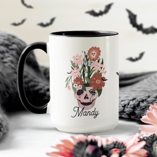Mug Plaisir Éffrayant floraison Halloween crâne
