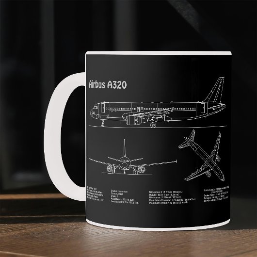 Mug Plan d'avion Airbus A320 en dessin de plan PD