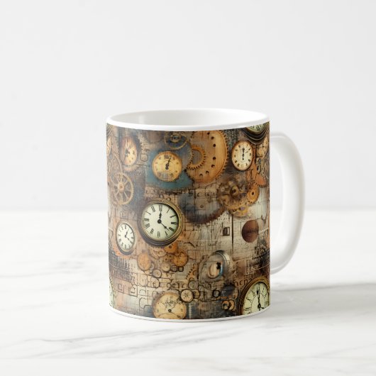 Mug Plan d'ingénierie Steampunk Brun Laiton (Devant droit)