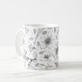Mug Plan floral esquissé Motif gris/Wht ID939 (Devant gauche)