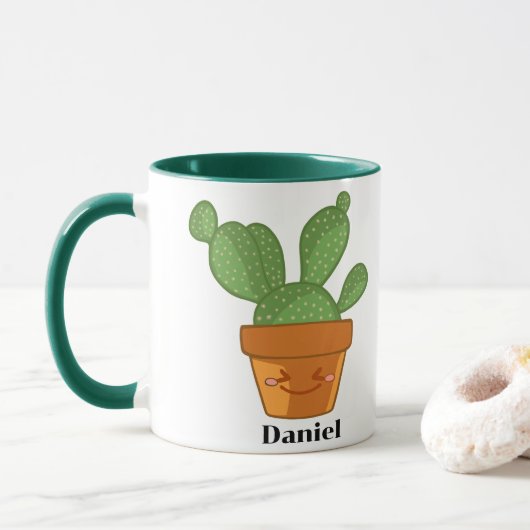 Mug Plante de fleur de cactus succulent esthétique (Avec donut)