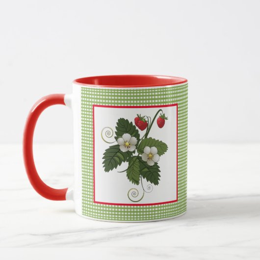 Mug Plante de fraise avec En vichy boue frontalière (Gauche)