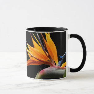 Mug Plante oiseau de paradis orange sur fond noir