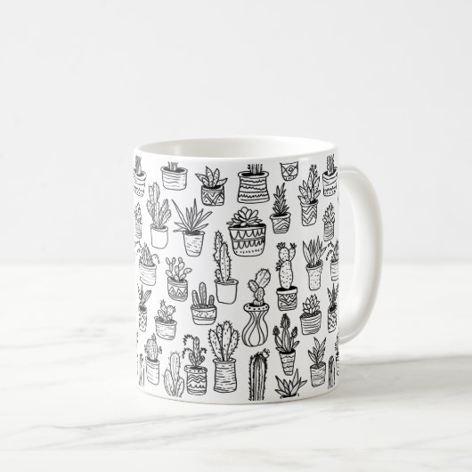 Mug Plantes de cactus en pot Motif mignon Noir & Blanc (Devant droit)
