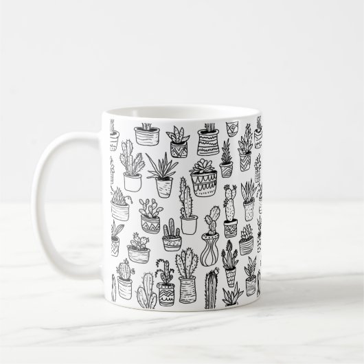 Mug Plantes de cactus en pot Motif mignon Noir & Blanc (Gauche)