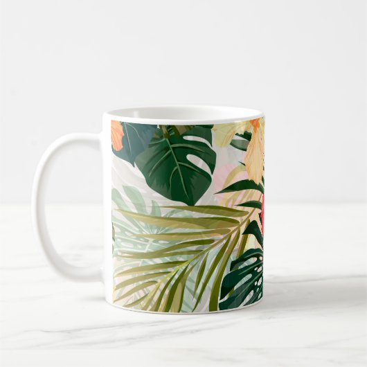 Mug Plantes tropicaux hawaïens, fleurs colorées. (Gauche)