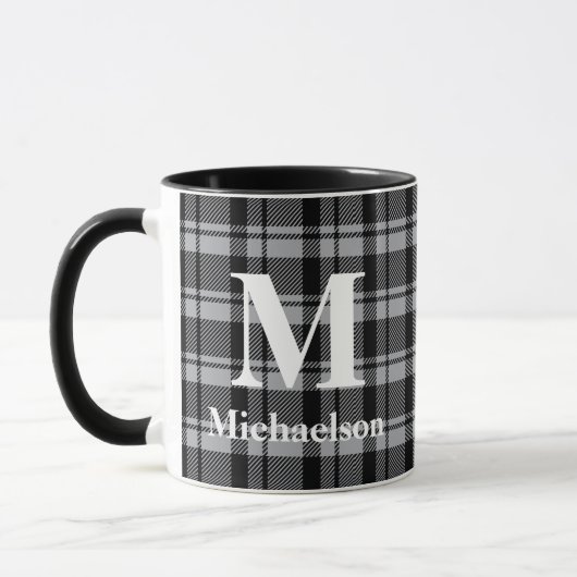 Mug Plaque grise et noire avec nom de monogramme (Gauche)