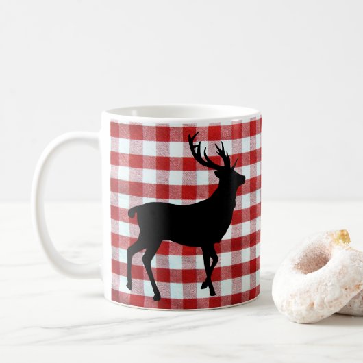 Mug Plaque rouge avec cerf noir (Avec donut)