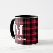 Mug Plaque rouge et noire avec nom de monogramme (Devant gauche)