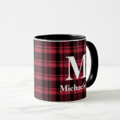 Mug Plaque rouge et noire avec nom de monogramme (Devant droit)