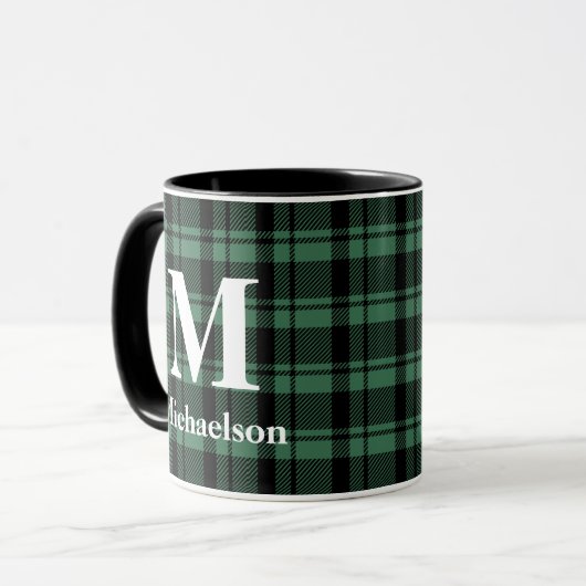 Mug Plaque verte et noire avec nom de monogramme (Devant gauche)