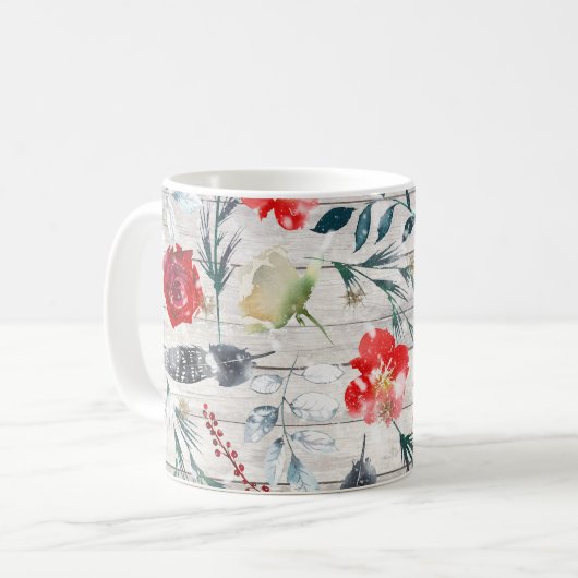 Mug Plaques en bois de Noël Floral (Devant gauche)