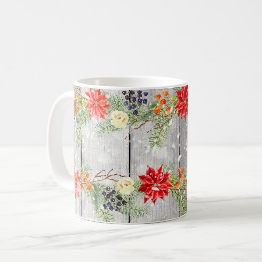 Mug Plaques en bois de Noël Floral (Devant gauche)
