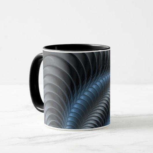 Mug Plastique bleu gris 3D Fractal Art moderne Abstrai (Devant gauche)