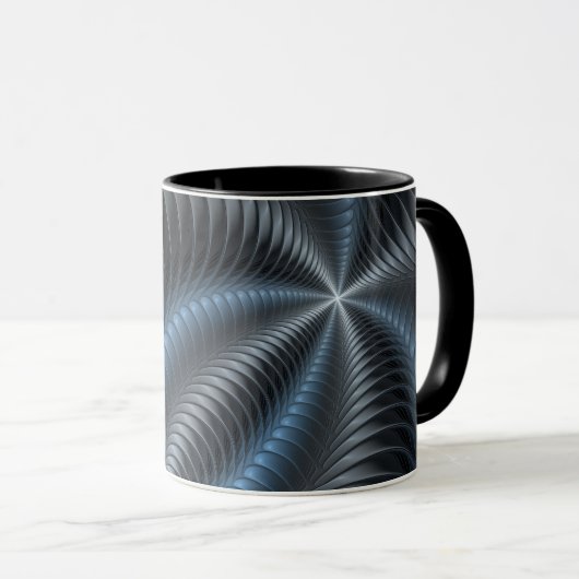 Mug Plastique bleu gris 3D Fractal Art moderne Abstrai (Devant droit)