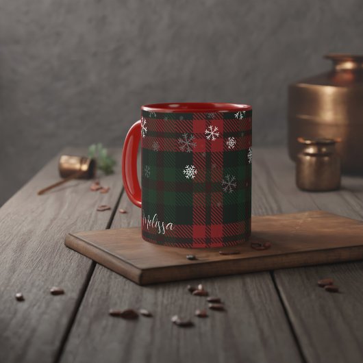 Mug Plat Noël Flammes de neige de Noël Rouge et Vert