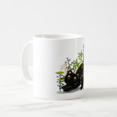 Mug Playful Black Cat with Flowers – Cute Botanical (Devant gauche)