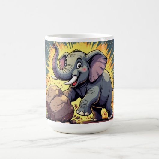 Mug Playful Elephant Pushing a Rock – Fun Cartoon Anim (Centre)