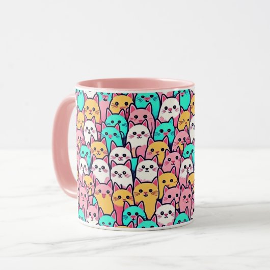 Mug Playful Minimalist Cats in Multi-Coloured Pastels (Devant gauche)