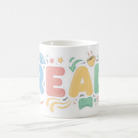 Mug Playful Pastel Bubble "READ" Sticker Style (Centre)