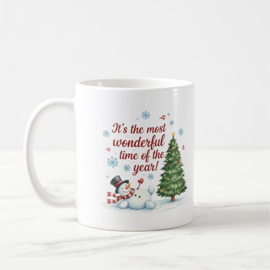 Mug Playful Snowman and Pine Tree Merry Christmas (Gauche)