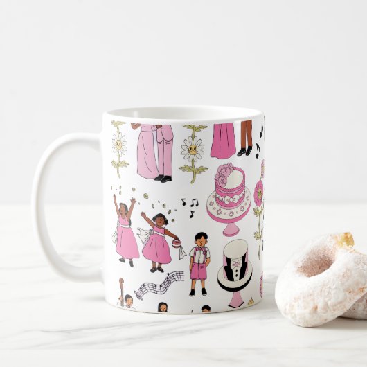 Mug Playful Wedding Celebration Illustrative Pattern  (Avec donut)