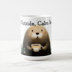 Mug Pluie à l'extérieur, calme à l'intérieur. Taupe bu