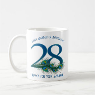 Mug Plume de paon pour 28e anniversaire ou anniversair