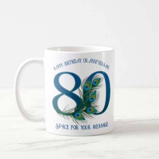 Mug Plume de paon pour 80e anniversaire ou anniversair (Gauche)