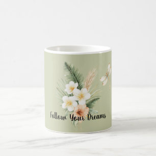 Mug Plumeria Dragonfly Green Tropical Peach Hibiscus