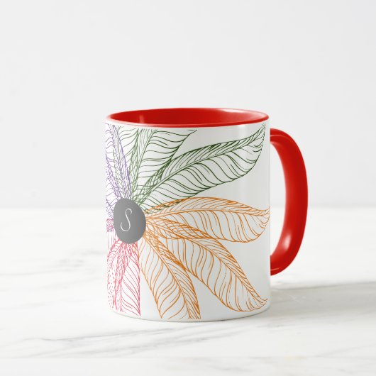 Mug - Plumes avec Monogramme (Devant droit)