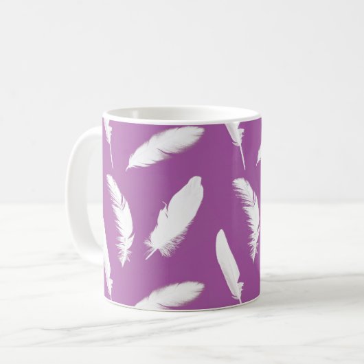 Mug Plumes blanches sur Améthyste violet (Devant gauche)