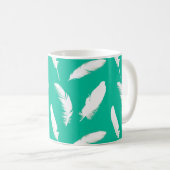 Mug Plumes blanches sur Turquoise (Devant droit)