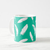 Mug Plumes blanches sur Turquoise (Devant gauche)