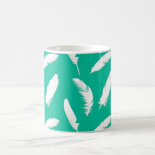 Mug Plumes blanches sur Turquoise (Centre)