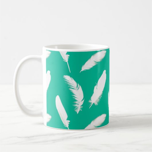 Mug Plumes blanches sur Turquoise (Gauche)