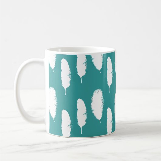 Mug Plumes blanches turquoises chics (Gauche)
